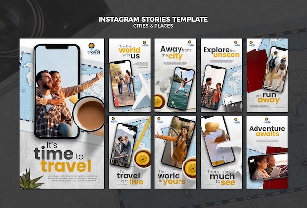 PSD plantilla de historias de instagram de tiempo de viaje