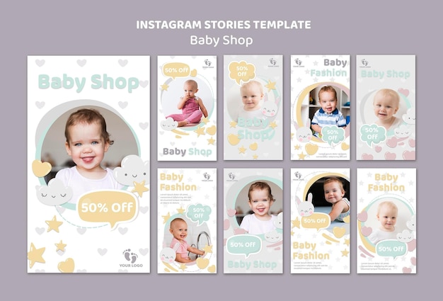 PSD plantilla de historias de instagram de tienda de bebés