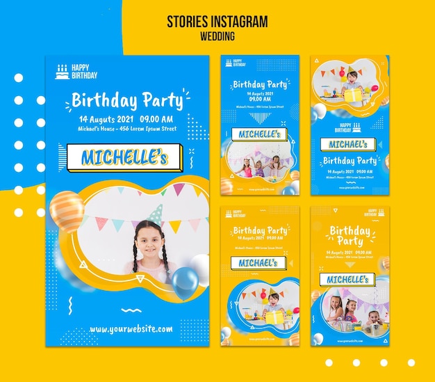 PSD plantilla de historias de redes sociales de cumpleaños con foto