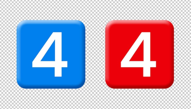 PSD plantilla de icono de número cuatro azul forma de rectángulo transparente 3d