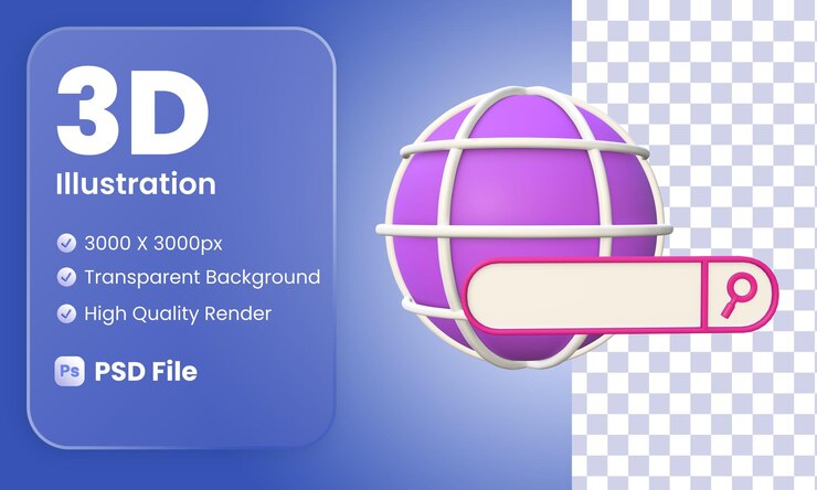 PSD plantilla de ilustración de barra de búsqueda de internet 3d
