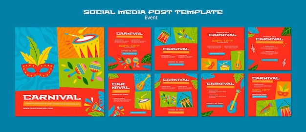 PSD plantilla ilustrada de publicaciones de instagram de carnaval