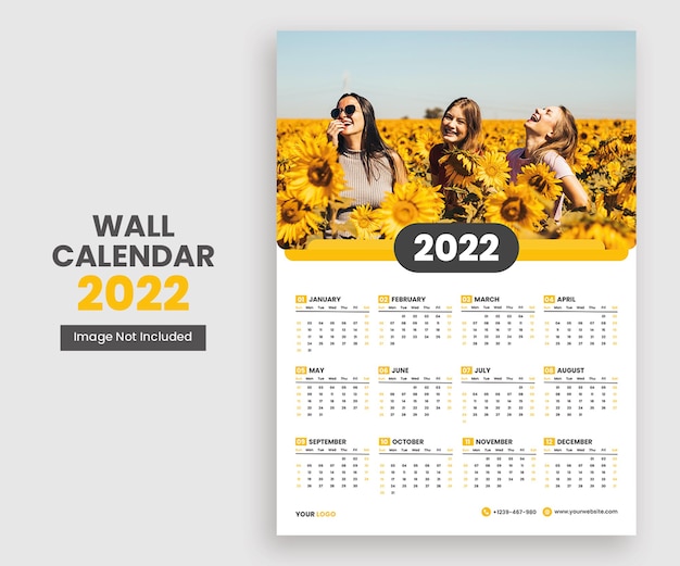 PSD plantilla de impresión de diseño de calendario de pared moderno 2022