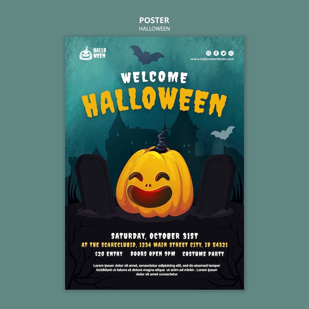 PSD plantilla de impresión vertical de halloween con calabaza