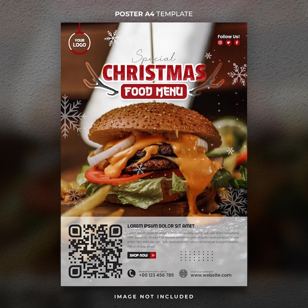 Plantilla imprimible de cartel o pancarta de menú de comida y bebida de restaurante