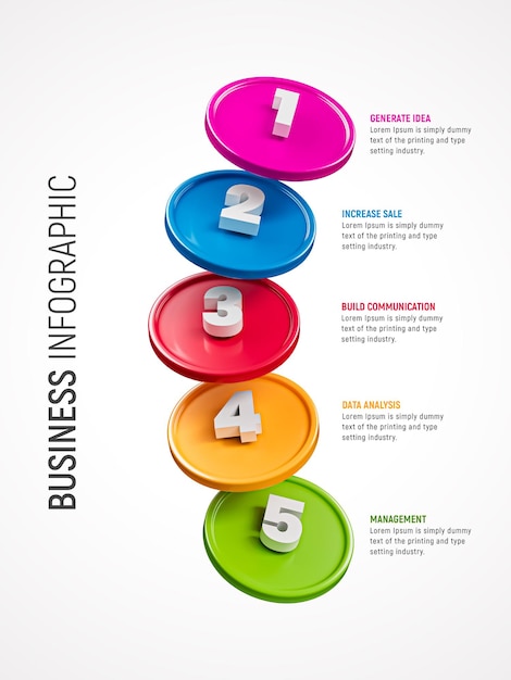 Plantilla de infografía empresarial 3d de cinco pasos