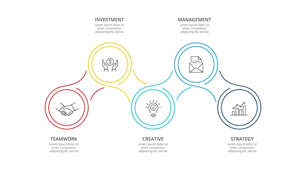 Plantilla de infografía empresarial Diagrama de línea delgada con números 5 opciones o pasos Elemento de línea de tiempo