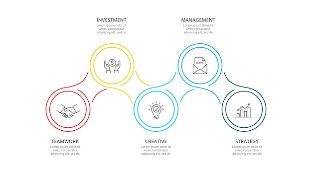 PSD plantilla de infografía empresarial diagrama de línea delgada con números 5 opciones o pasos elemento de línea de tiempo