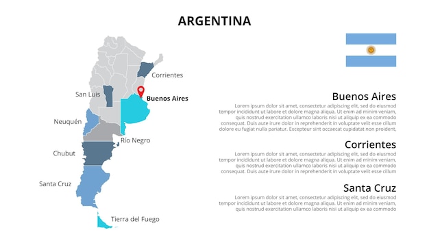 Plantilla de infografía de mapa de photoshop de Argentina dividida por países Presentación de diapositivas