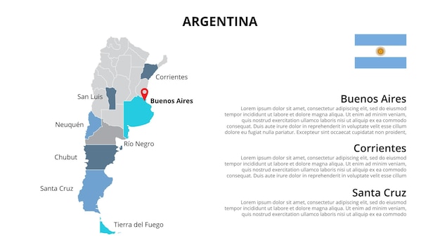 PSD plantilla de infografía de mapa de photoshop de argentina dividida por países presentación de diapositivas