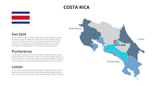 PSD plantilla infográfica de mapa de photoshop de costa rica dividida por países presentación de diapositivas