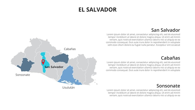 Plantilla infográfica de mapa de Photoshop de El Salvador dividida por países Presentación de diapositivas