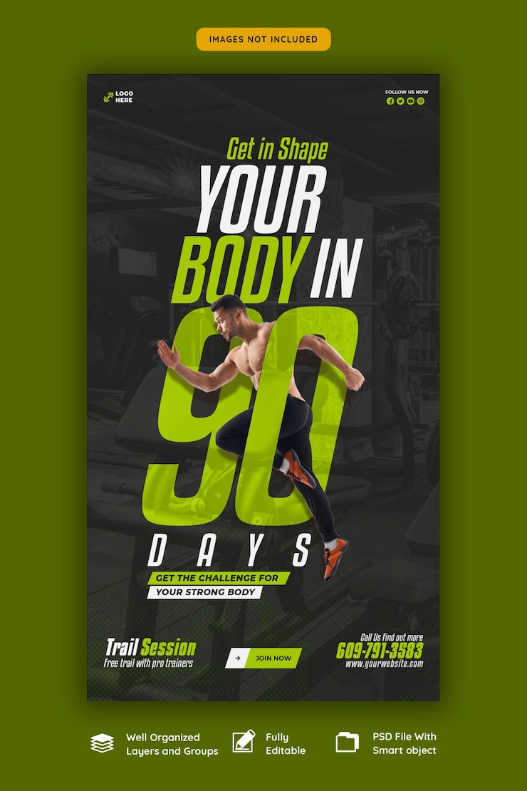 PSD plantilla de instagram y facebook story de gimnasio y fitness