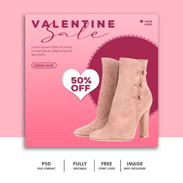 PSD plantilla instagram post moda san valentín zapatos