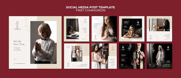 Plantilla de instagram de primera comunión de diseño plano
