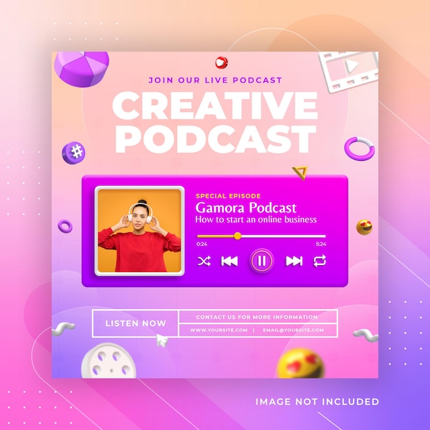 Plantilla de instagram de publicación de redes sociales de promoción de podcast de concepto creativo Psd Premium