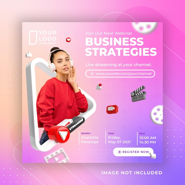Plantilla de Instagram para publicación en redes sociales del taller de negocios de transmisión en vivo