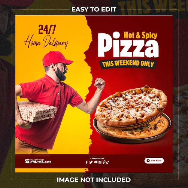PSD plantilla de instagram para redes sociales de pizza deliciosa