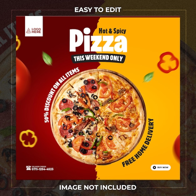 Plantilla de instagram para redes sociales de pizza deliciosa