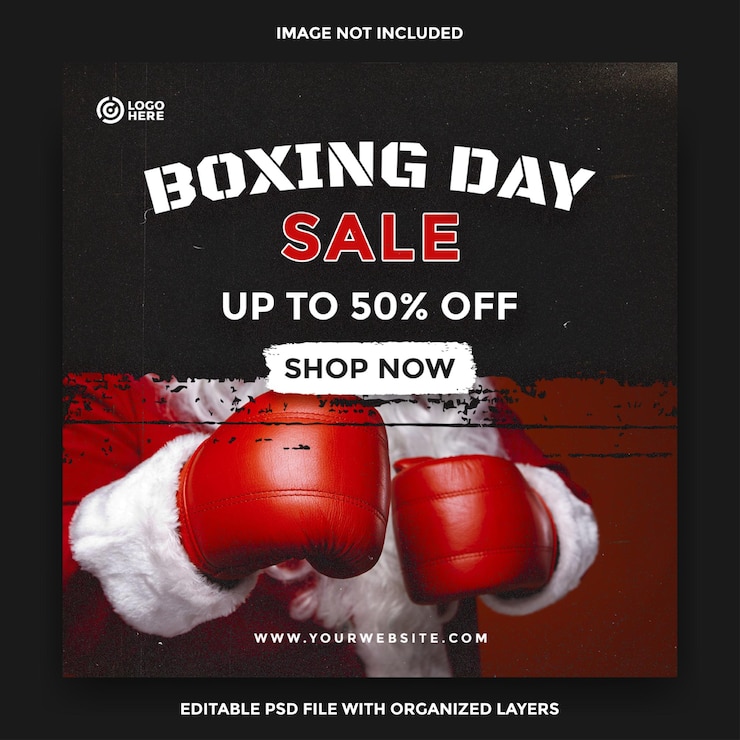 PSD plantilla de instagram de redes sociales de publicación cuadrada de descuento de venta de boxing day