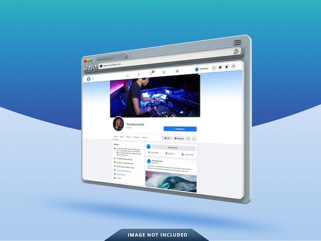 Plantilla de interfaz de usuario de Facebook en maqueta de navegador web 3d
