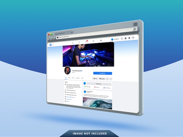 Plantilla de interfaz de usuario de facebook en maqueta de navegador web 3d