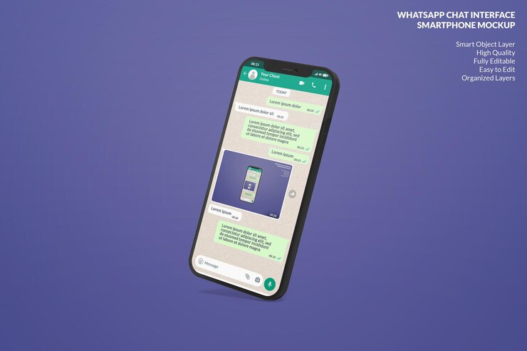 PSD plantilla de interfaz de whatsapp en maqueta de teléfono móvil
