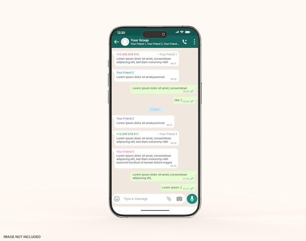 Plantilla de interfaz de whatsapp en maqueta de teléfono móvil
