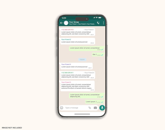 Plantilla de interfaz de whatsapp en maqueta de teléfono móvil