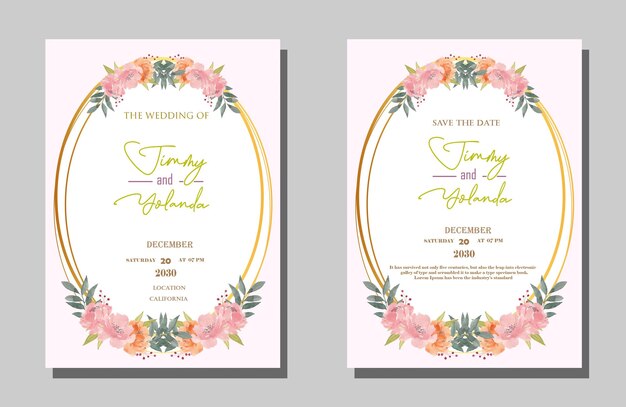 PSD plantilla de invitación de boda en acuarela con flor morada psd premium