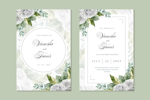 Plantilla de invitación de boda con acuarela de flores PSD