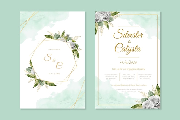 Plantilla de invitación de boda con acuarela de flores PSD