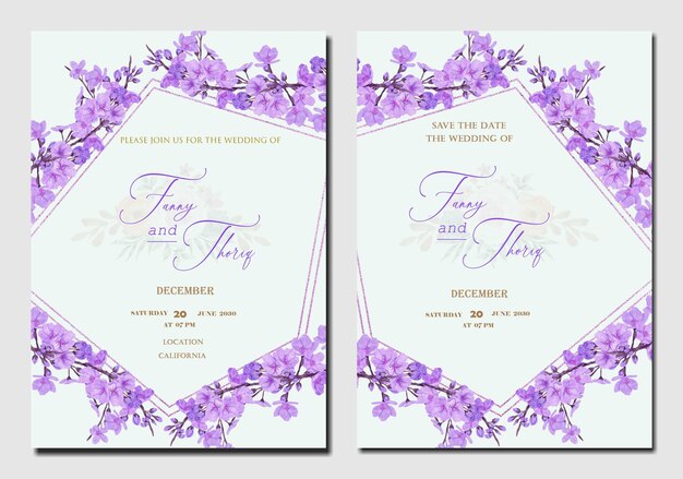 PSD plantilla de invitación de boda de acuarela vintage con flor marrón psd premium psd premium