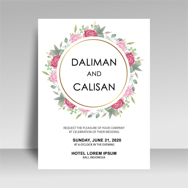 PSD plantilla de invitación de boda con decoraciones de acuarela rosa