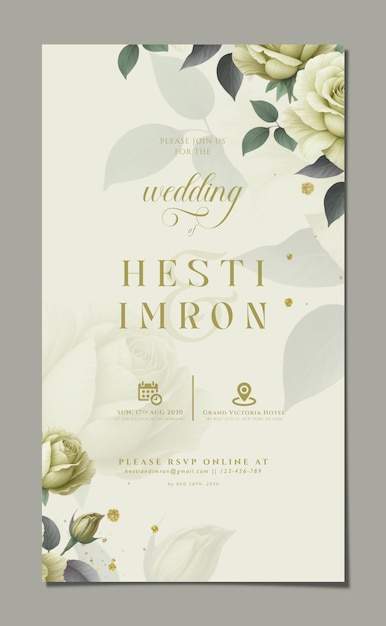 PSD plantilla de invitación de boda digital con flores