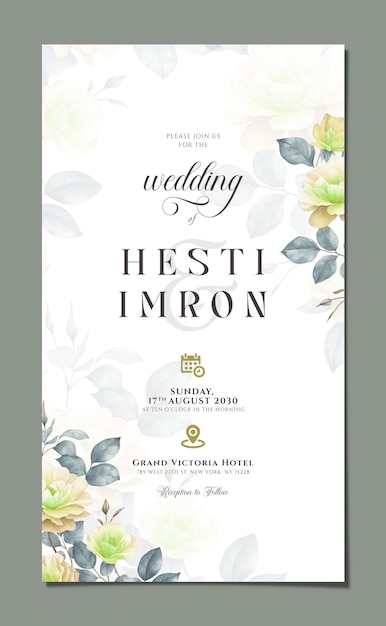 PSD plantilla de invitación de boda digital con flores