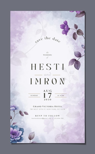 plantilla de invitación de boda digital con flores
