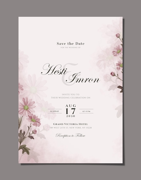 plantilla de invitación de boda digital con flores