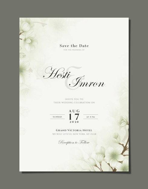 PSD plantilla de invitación de boda digital con flores