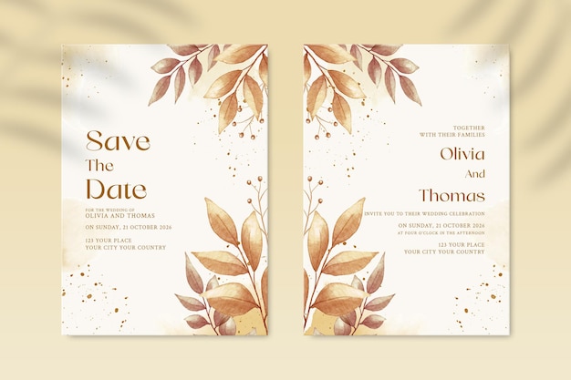 PSD plantilla de invitación de boda de doble cara con flor amarilla y roja psd premium