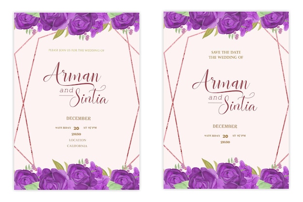 PSD plantilla de invitación de boda de doble cara con flores de color agua psd premium