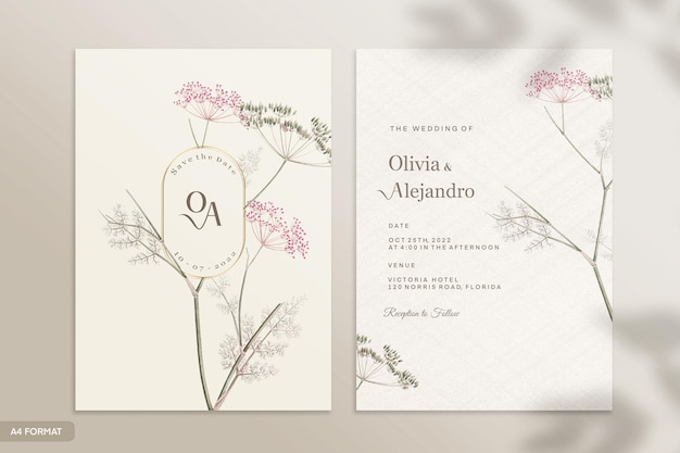 Plantilla de invitación de boda de doble cara