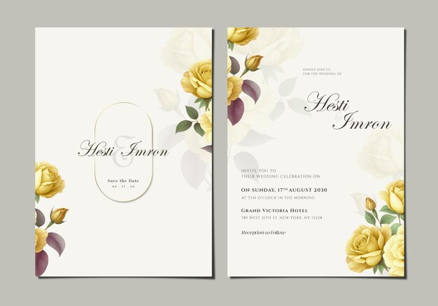 PSD plantilla de invitación de boda de dos caras con flores