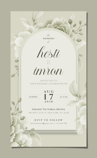 Plantilla de invitación de boda electrónica con flores