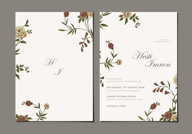 PSD plantilla de invitación de boda elegante de dos caras