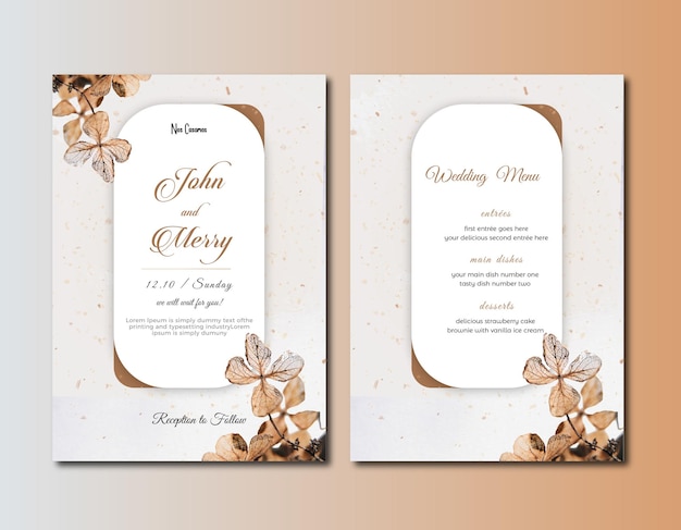 Plantilla de invitación de boda elegante PSD con hermosas flores