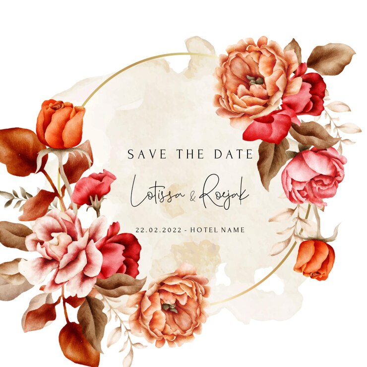 PSD plantilla de invitación de boda con elegantes acuarelas marrones rosas