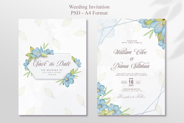 plantilla de invitación de boda de flor de acuarela geométrica
