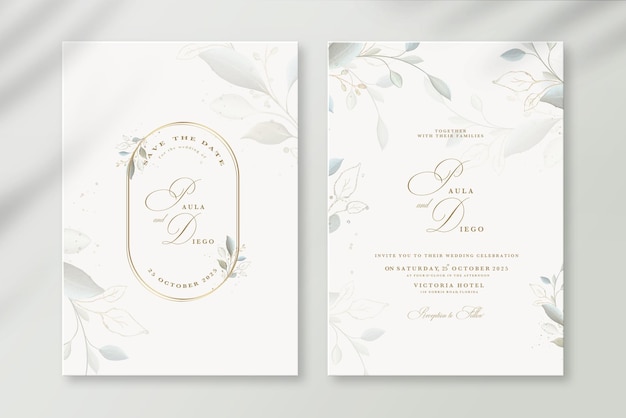 Plantilla de invitación de boda con flor de acuarela