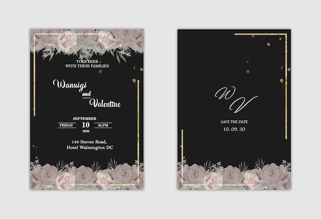 Plantilla de invitación de boda con flor azul PSD Premium